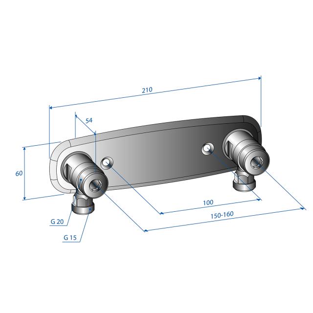 Trio blandarfäste 150-160 c/c