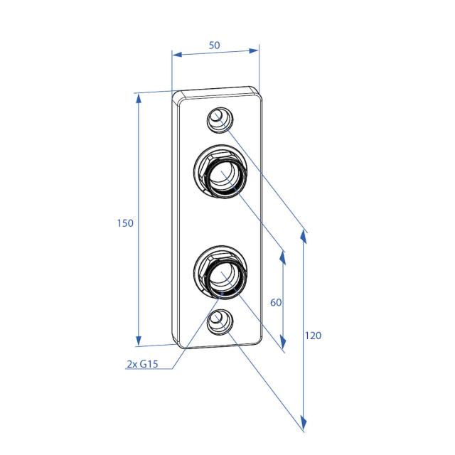 Trio väggbricka 2-hål 60 c/c 12/15 cu, Desing Line