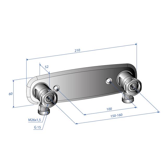 Trio blandarfäste 150-160 c/c