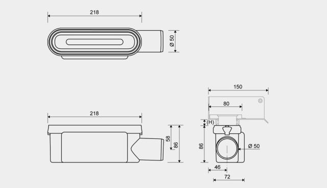 Unidrain utloppshus 50 mm sida