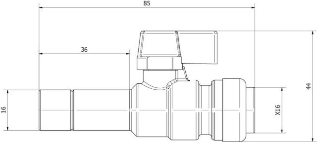 LK PushFit kulventil Uni UNI AX16