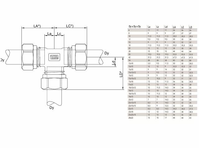 Vatette 1150 förkromat T-rör 15 cu