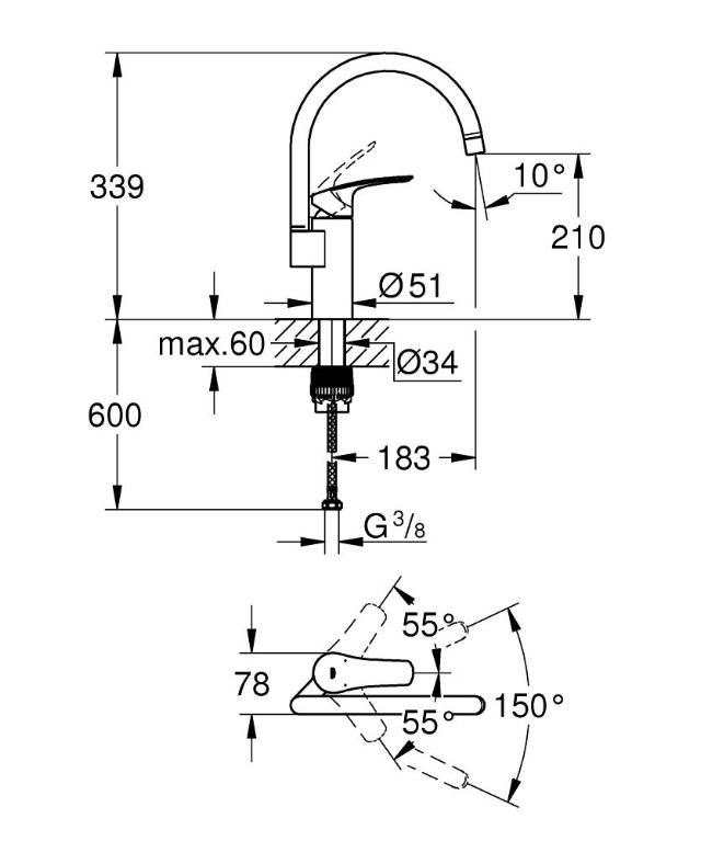 GROHE 33202003 Eurosmart köksblandare, C-pip