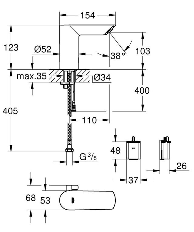 GROHE BauCosmo tvättställsblandare, beröringsfri, fkr