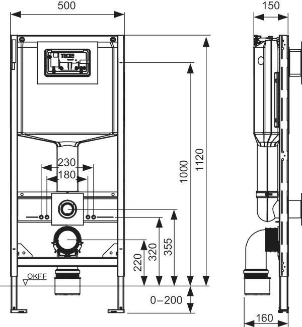 Tece Profil WC inbyggnadscistern H=1120 mm, Safety Bag